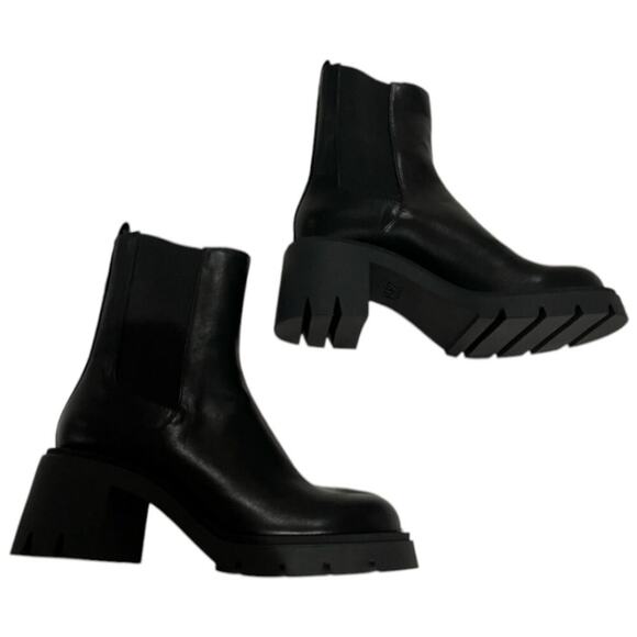 Zara Black Leather Ankle Boots Platform Lug Sole Heel Chelsea Booties Size 41 - Picture 10 of 15